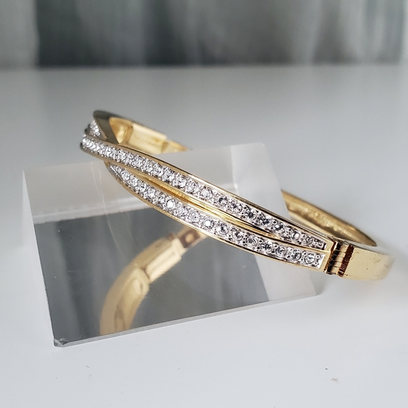 Swarovski Edith Goldtone Twist Rows Pave Hinged Bracelet - Picture 2 of 13